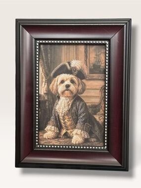 Regency Dog Portrait Framed Art Aristocratic Puppy Vintage Style Tabletop Decor